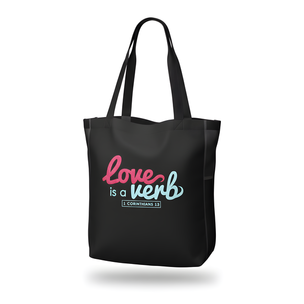 Love is a Verb Tote Bag (Black)