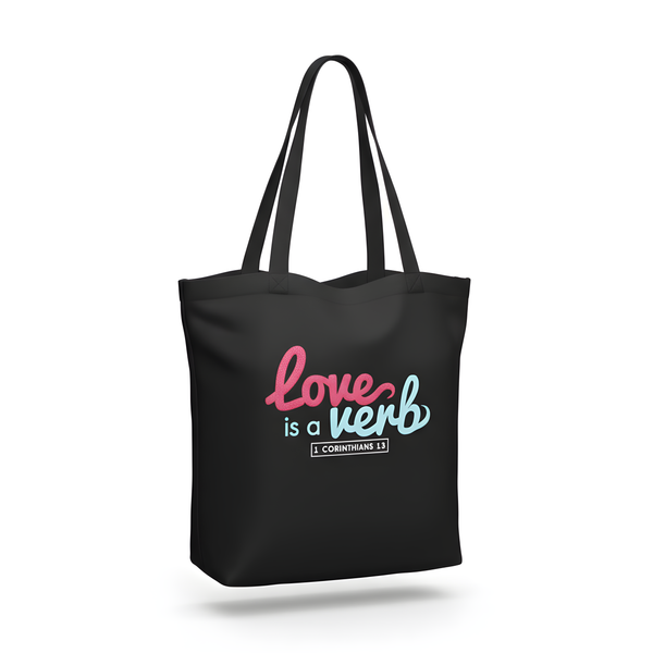 Love is a Verb Tote Bag (Black)