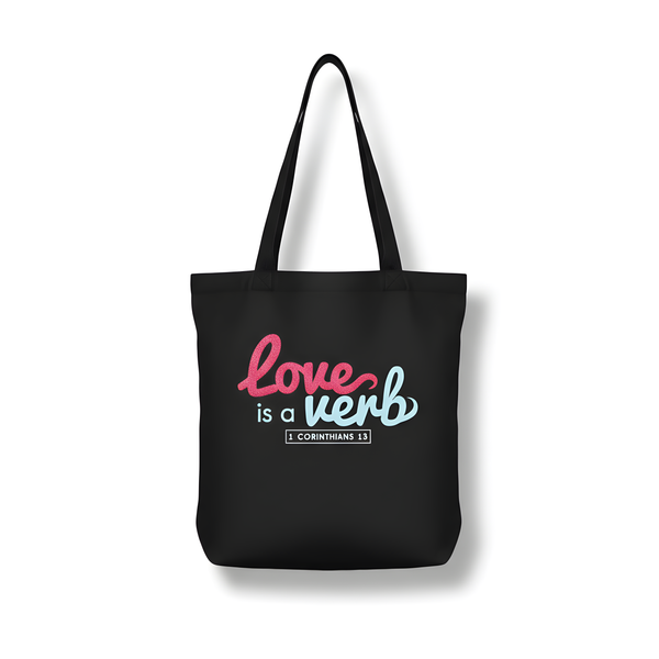 Love is a Verb Tote Bag (Black)