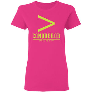 More Than a Conqueror (Pink + Neon Yellow) Ladies T-Shirt